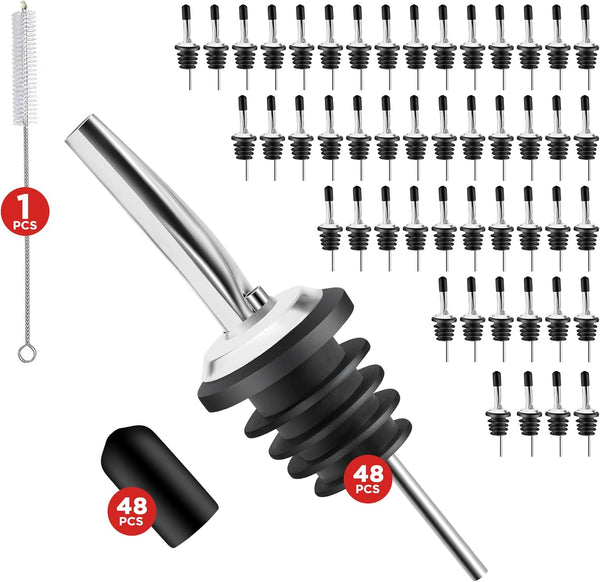 48 Pack Stainless Steel Bottle Pourers for Alcohol, Liquor, and Wine -