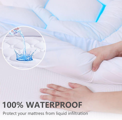 Twin Mattress Protector Waterproof, Pee Proof Quilted Fitted Cover for Kids, Soft Cooling Topper, White