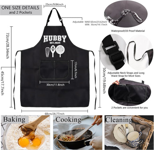 MBMSO Hubby Wifey Cooking Aprons Set, Est.2024 Wedding Gift for Newlywed Couples