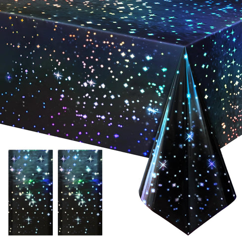 2 Pack Iridescent Galaxy Holography Tablecloth, 54'' x 108'' Color-Shifting Space Table