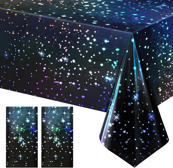 2 Pack Iridescent Galaxy Holography Tablecloth, 54'' x 108'' Color-Shifting Space Table