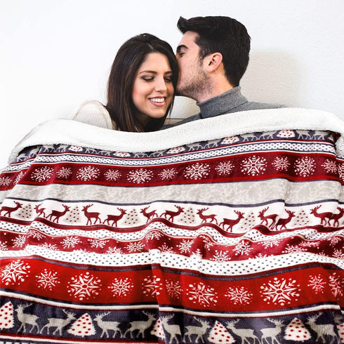 PAVILIA Premium Christmas Sherpa Throw Blanket - Christmas Decoration Reindeers, Fleece, Plush, Warm, Cozy Reversible