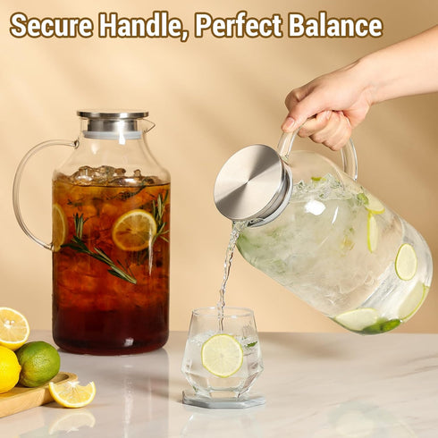 Snuvid 2 Pack 1 Gallon thickened Glass Pitcher with Lid and Spout, Borosilicate Glass Carafe for Hot/Cold Drink, Water