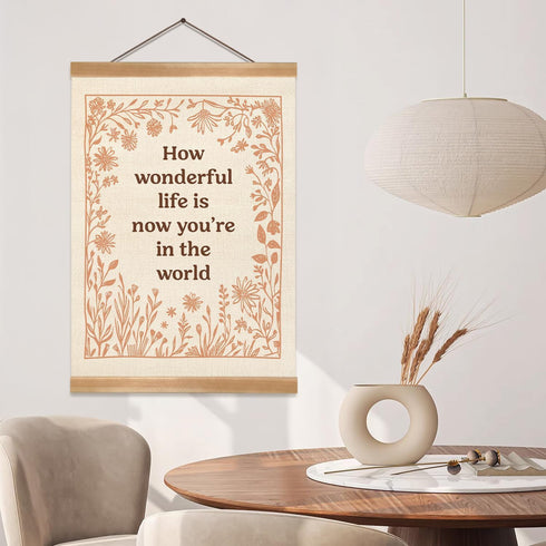 ZTGDA 12x16inch How Wonderful Life is Now Wall Art Decor, Boho Floral Wall Art Poster,Boho Canvas Hanging Banner Decor