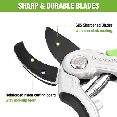 WORKPRO Garden Anvil Pruning Shears, 8" Heavy Duty Pruning Scissors with Ergonomic Handle for Thick Branches