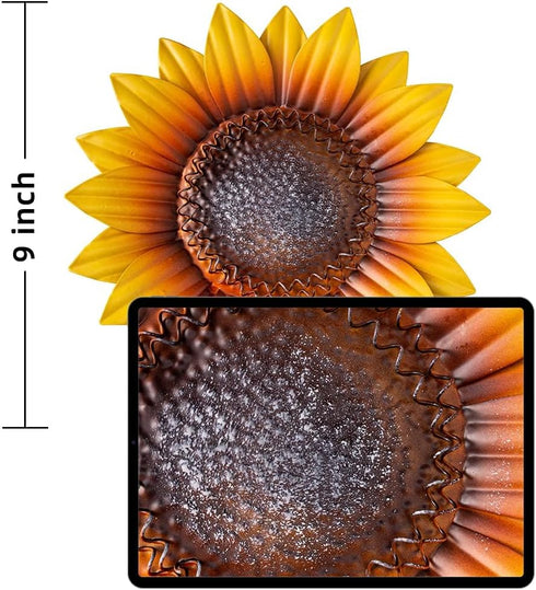 YEAHOME 9'' Sunflower Wall Decor, Set of 3 Metal Flower Art Decorations for Spring Yard Garden, Handmade Gift for Home