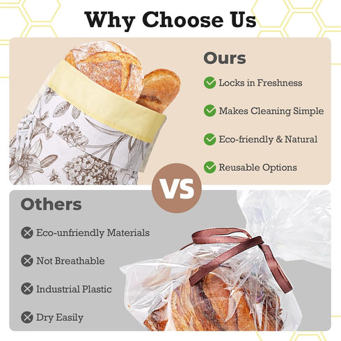 Yolysudo 2 Pack 17''x 13" Reusable Vintage Floral Beeswax Bread Bag for Sourdough, Large Beeswax Lined Cotton Homemade