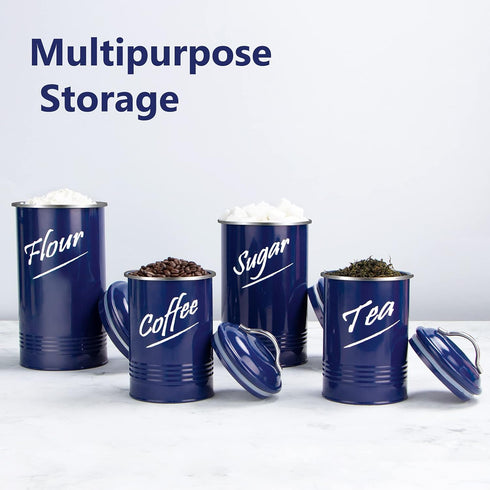 Hillbond Canister Sets, Navy Blue Food Storage Containers, Carbon Steel with Powder Coated Decorative Jars Set