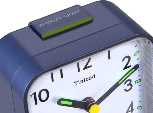 Small Battery Operated Analog Alarm Clock, Silent Non Ticking, Ascending Beep Sounds, Snooze, Light Functions (Blue)