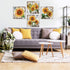 Sunflower Wall Art Bathroom Decor - Rustic Kitchen Yellow Flower Canvas Prints, 12x12" 4Pcs