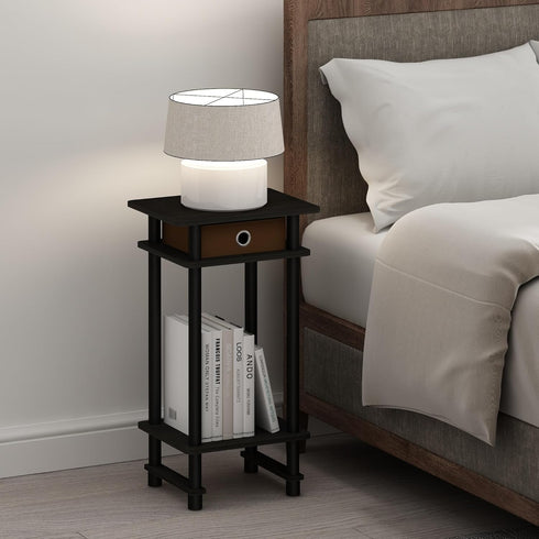 1-Pack, Furinno Turn-N-Tube Tall Nightstand with Bin, Plastic Poles, Espresso/Brown