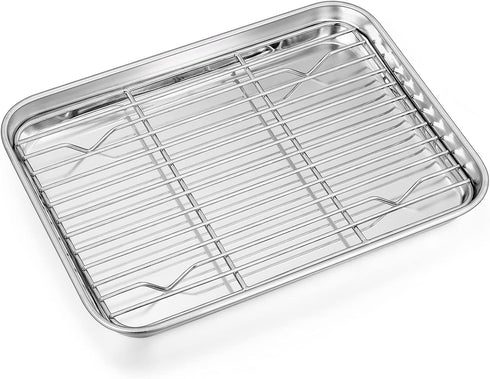 P&P CHEF 9 Inch Baking Sheet Pan with Rack Set, Stainless Steel Cookie Sheet for Oven Use