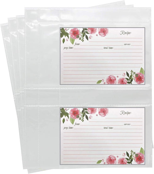 Recipe Card Protectors: Refill Sheets for 3 Ring Binders, Holds 4 x 6-Inch Pockets, 50 Pack