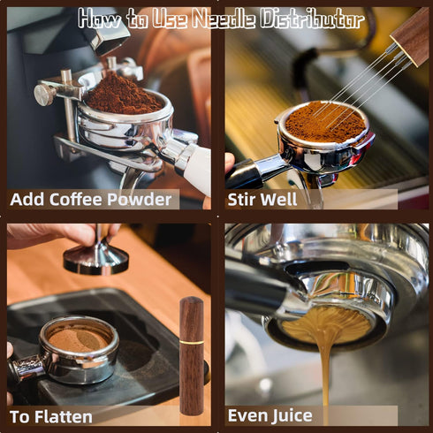 Espresso Coffee Stirrer, Professional Barista Hand Needle Type Distribution Tool, 5 Needles 0.4mm Natural Wood Handle