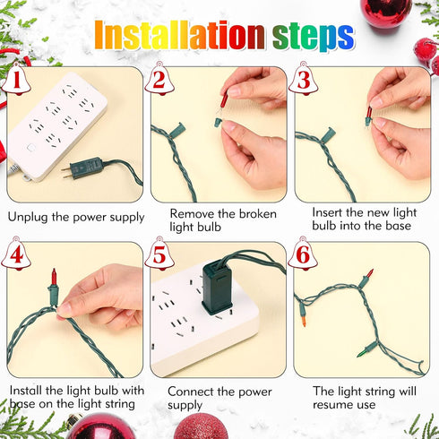 50 Bulbs Bulbs Supplies(Colorful,6v*0.08a) Mudder Pcs Christmas Mini Replacement Light Christmas Tree Lights