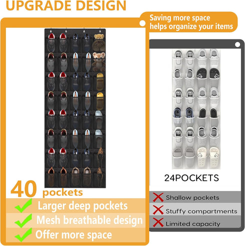 40 Closet Over the Door Shoe Organizer, Large Mesh Pockets Hanging Shoe Rack Organizer for Behind the Door Storage