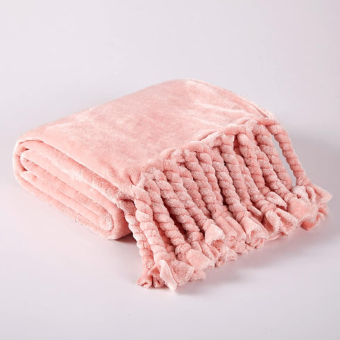 Homiest Cozy 50 60 Inch) Fleece Throw Blanket with Fringe, Soft & Flannel Light Pink Blanket, Lightweight Decorative
