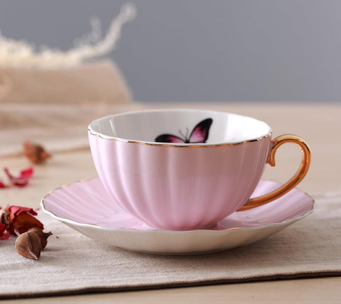 Set-Coffee Set FD-TCS03-4COLOR Jusalpha Elegant Tea Cup and Saucer Cup with Saucer and Spoon