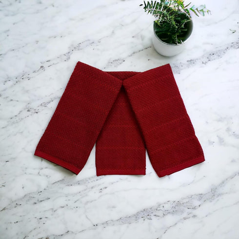 Maroon Dark Red Brick Red Kitchen Hand Dish Towels: Set of 3 Oversized 28" x 18", 100% Cotton Cloth for Cleaning and
