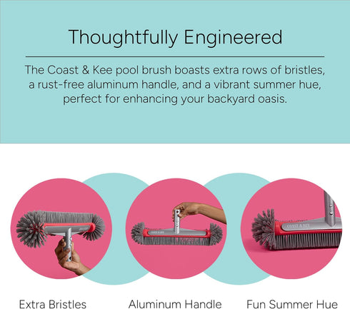 Coast & Kee 10-Rows Swimming Pool Brush Head for Inground & Above Ground Pools | of Nylon Bristles Heavy-Duty Aluminum