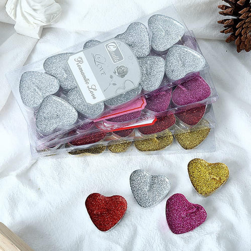 Bling Bling Heart-Shaped Tealight Candles, 10PCS Love Romantic Candle with 100PCS Silk Rose Petals for Weddings,