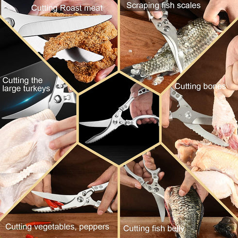 ANDONG Heavy Duty Professional Kitchen Scissors - Ultra Sharp Spring Loaded Stainless Steel Multipurpose Shears for