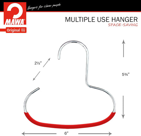 Mawa Scarf, Shawl, Belt Organizer - Non-Toxic Metal Hanger with Grip Coating - Set of 5, Red