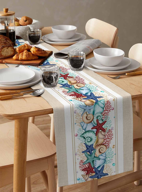 Lsrtoss 36 Inches 13" 36" Rustic Coastal Table Runner Long, Nautical Starfish Farmhouse Dress Scarves, Beach Coral