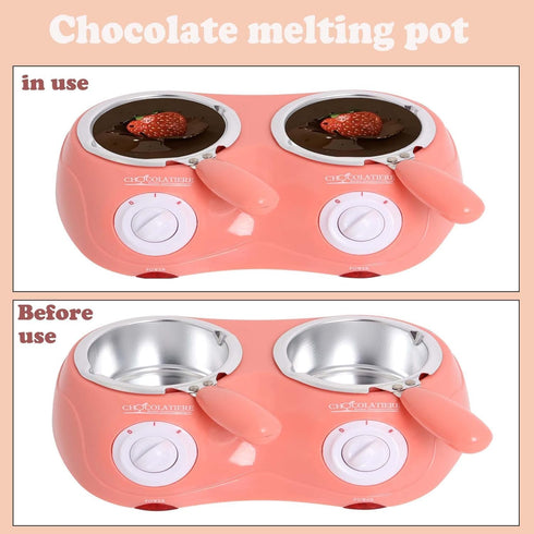 Electric Candy Chocolate Melting Pot Set, Double Chocolate Melting Pot, Pink for Home Parties, Includes Tool for Fondue