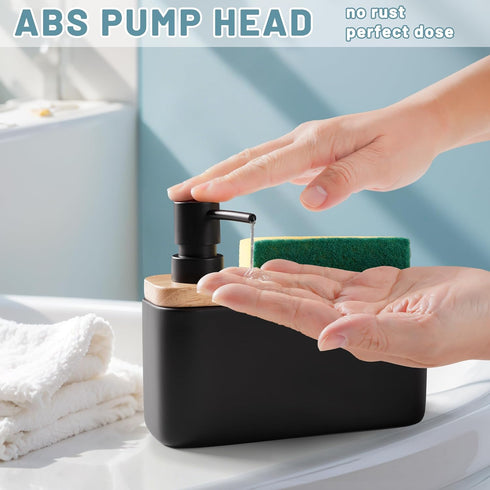 17oz RQYIXI Black Soap Dispenser with Sponge Holder Ceramic Hand and Dish Soap Dispenser for Kitchen Bathroom