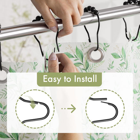 Amazer Matte Black Shower Curtain Rings - Set of 12, Rust-Resistant Metal Hooks for Bathroom Shower Rod