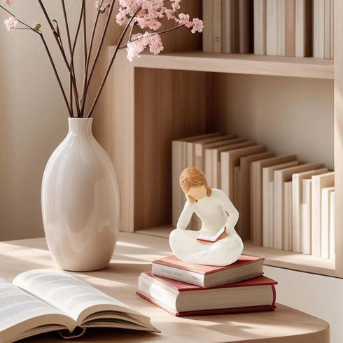 Cuayaes Reading Thinker Statue Book Lover Gifts for Women Readers, Graduates, Students, Teachers, Bookshelf Decor