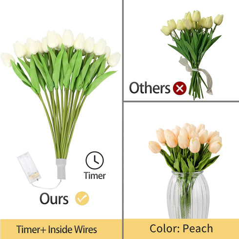 20pcs HOMESEASONS Tulip Lamp Artificial Floral Night Light Real Touch Tulip Night Lamp LED Flower Bouquet Home Kitchen