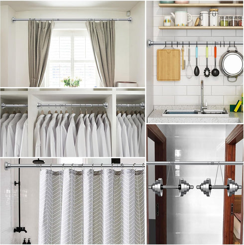 Ausemku Shower Curtain Rod Tension - 26-76 Inch Non-Slip Spring Tension Curtain Rod for Bathroom Kitchen (Silver)