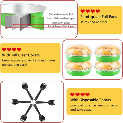 LNYZQUS 50 Pack Mini Cake Pans with Dome Lids, 8oz 4” Aluminum Small Pie Tins Ramekins for Baking