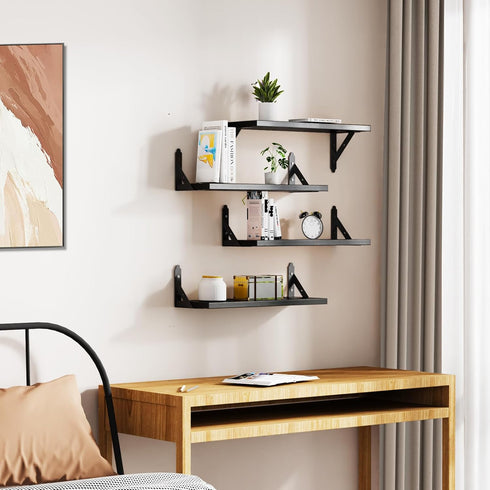 ROMGUAR CRAFT Set 4, 17" 6", Wood Floating Shelves of Rustic Storage Decor Wall Shelves, Wall Mounted Shelf for Living