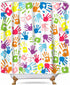Handprint Bathroom Curtain, Watercolor Rainbow Color, Washable Polyester Fabric Shower Curtain, 72 X 72 Inches
