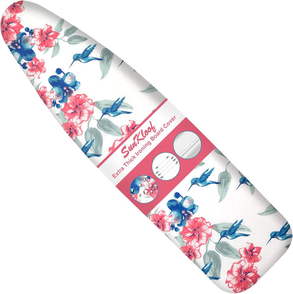 Extra Thick Ironing Board Cover and Pad, 15x54 Reflective Silicone Cover with Elastic Edges and 4 Fasteners