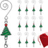 Ornament Hooks Set of 12 - Christmas Tree Shaped S-Hook & Lobster Claw, Enameled Trees with Red & Green Ornaments, 3.5"