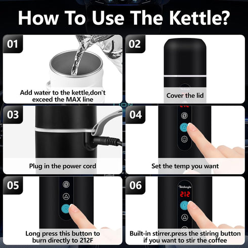 Kettle,12V/24V Electric Travel Car Coffee Warmer Kettle,Portable Hot Water Boiler,Small Hot Water Heater with Built