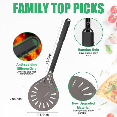 Pizza Turning Peel, 7 Inch Round Aluminum Perforated Pizza Turner with Metal Handle for Homemade Pizza