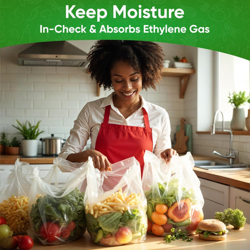 30-Pack Reusable Produce Bags for Refrigerator, Keeps Fruits, Vegetables & Herbs Fresh Longer