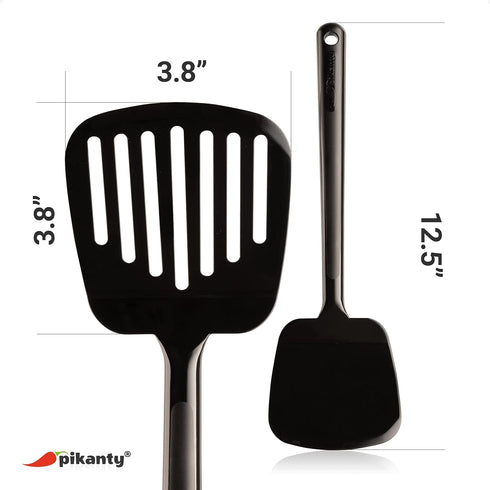Spatula Turner Set of 2 for Cooking, Ideal for Flipping Eggs and Pancakes, Nonstick Cookware, Made in USA (Black)