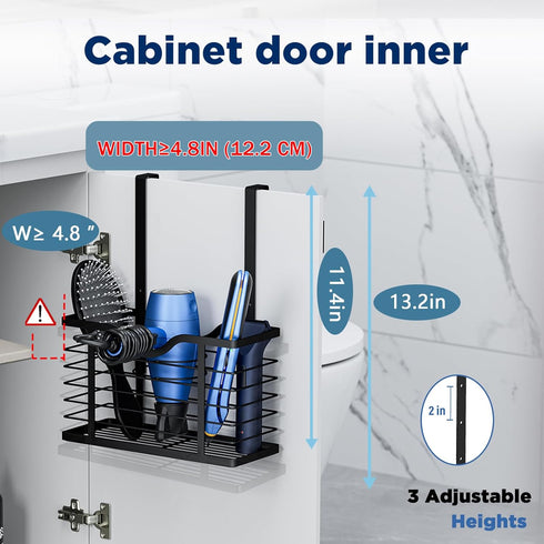 Carwiner Hair Dryer Holder, 2PC Adjustable Height Hair Tool Organizer, Wall Mounted/Cabinet Door Storage for Blow
