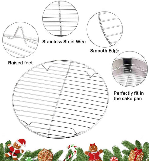 TeamFar Round Cooling Rack Set of 2, 9 Inch Round Baking & Steaming Rack Set, Stainless Steel, Dishwasher Safe