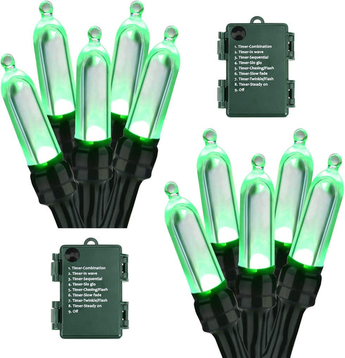 BrizLabs Green String Lights, 17.94ft 50 LED Christmas Lights, 8 Modes Battery
