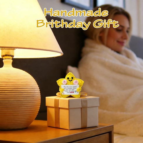Starino Birthday Gifts for Her Him, Crochet Yellow Star Doll Mini Funny Handmade Crochet Emotional Appreciation Gifts