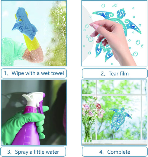 GORGECRAFT 4PCS 6.3” Sea Turtles Window Clings, Static Sea Animal Glass Decals for Bathroom Film