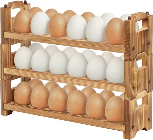 Egg Holder Countertop, 3-tire Solid Wooden Egg Holder, Stackable Egg Storage Easter