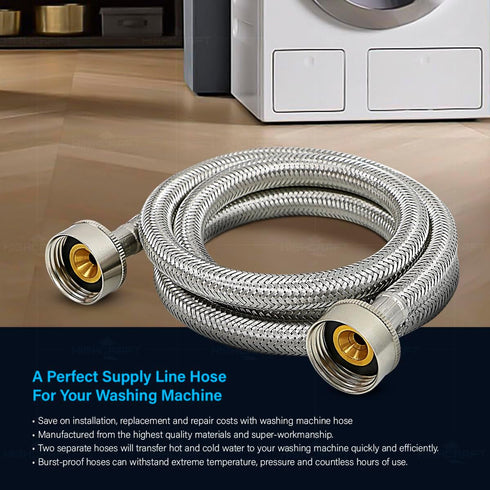 CNCT2573QS-2 Stainless Steel Hose Connector, Burst Proof, Hot and Cold Water, 3 FT Washing Machine Supply Line